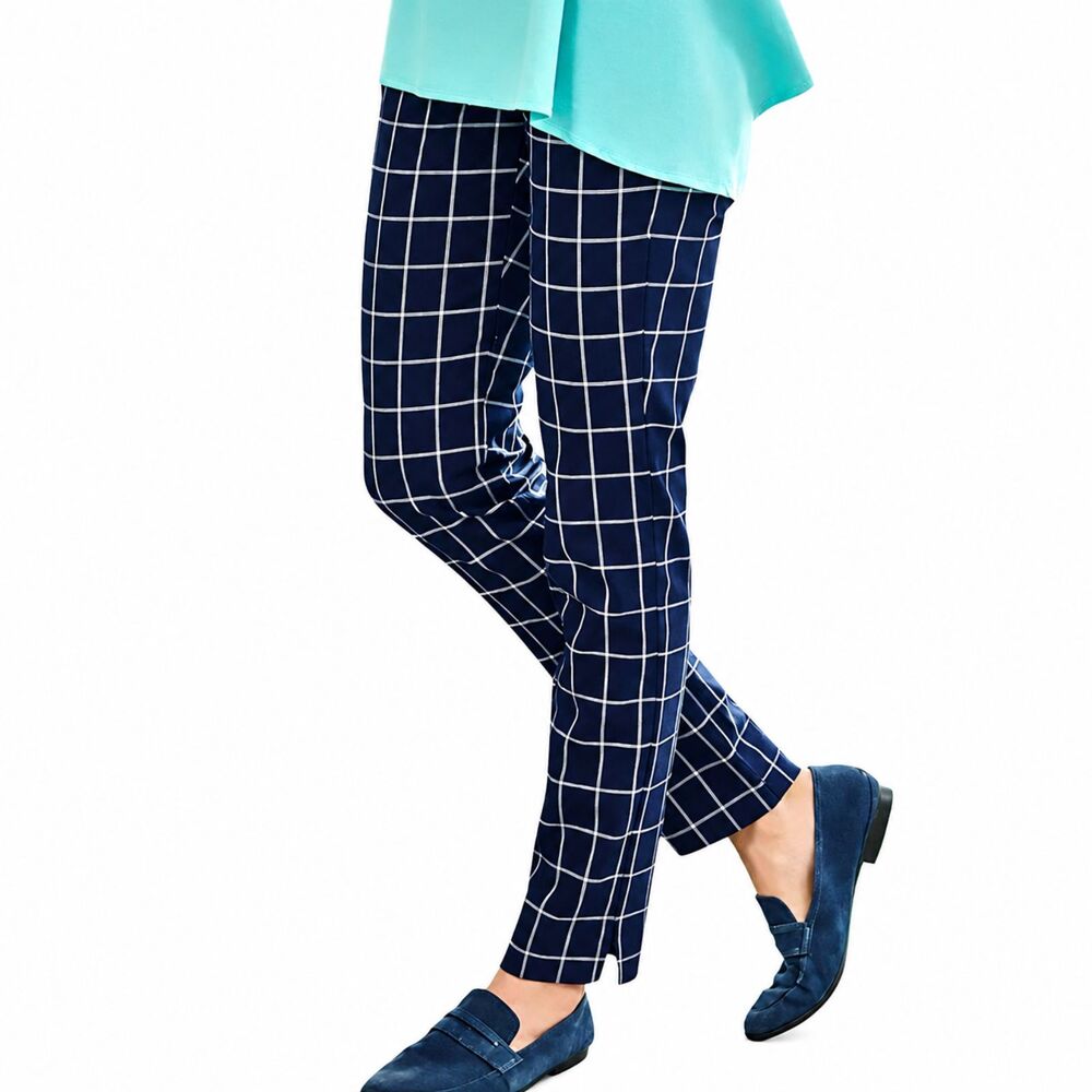 J Jill Windowpane Plaid Essential Cotton Stretch Pants Size 10 NWOT